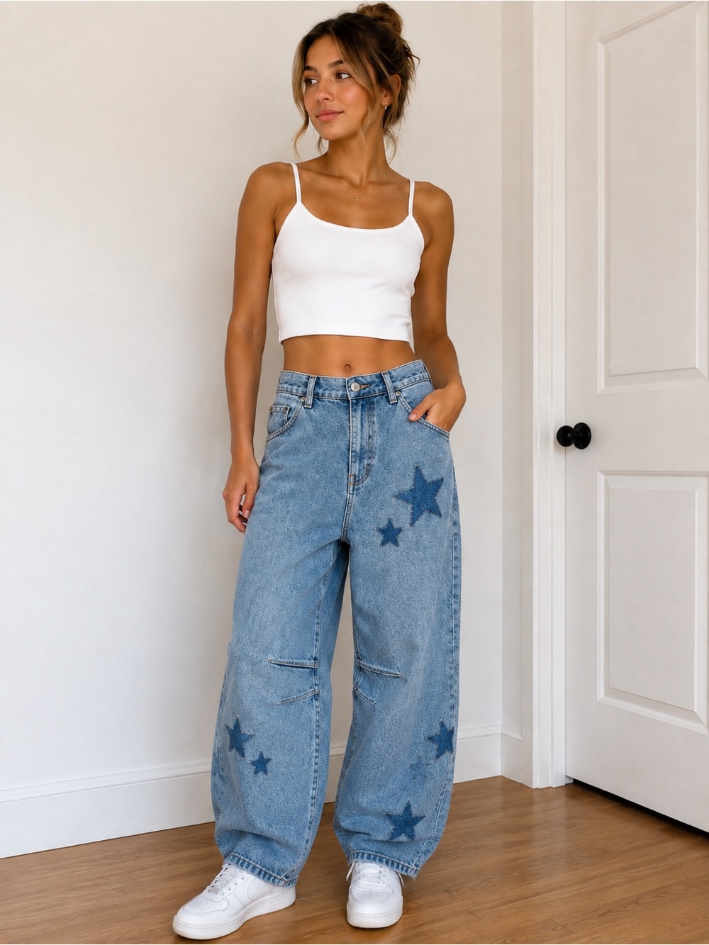 Free People We The Free Good Luck Shadow Star Barrel Jeans 27 Baggy